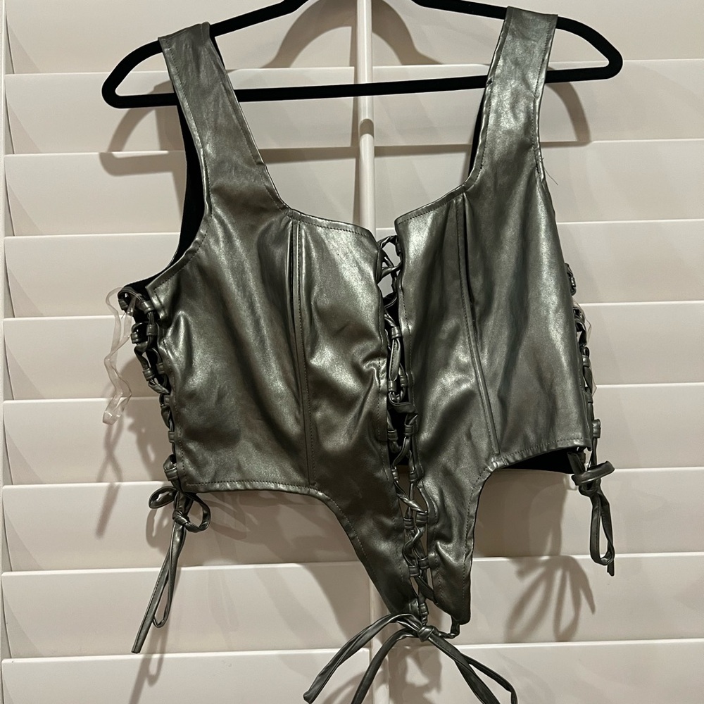 Fashion Nova Metallic Lace-Up Corset Top
